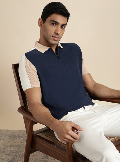 Navy Colour Block Polo