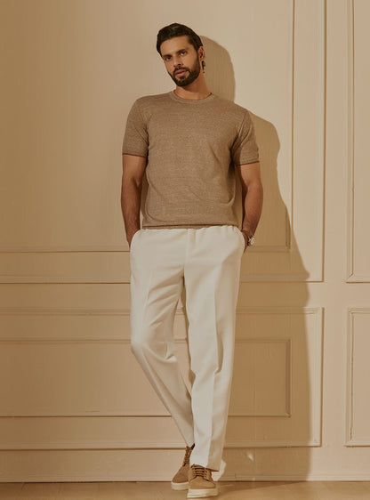 Taupe Merino Linen Crew