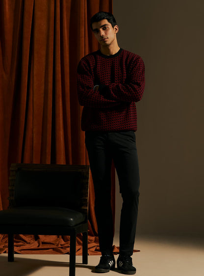 Crimson Jacquard Pullover