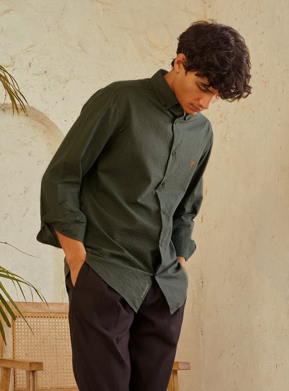 Olive Seersucker Shirt