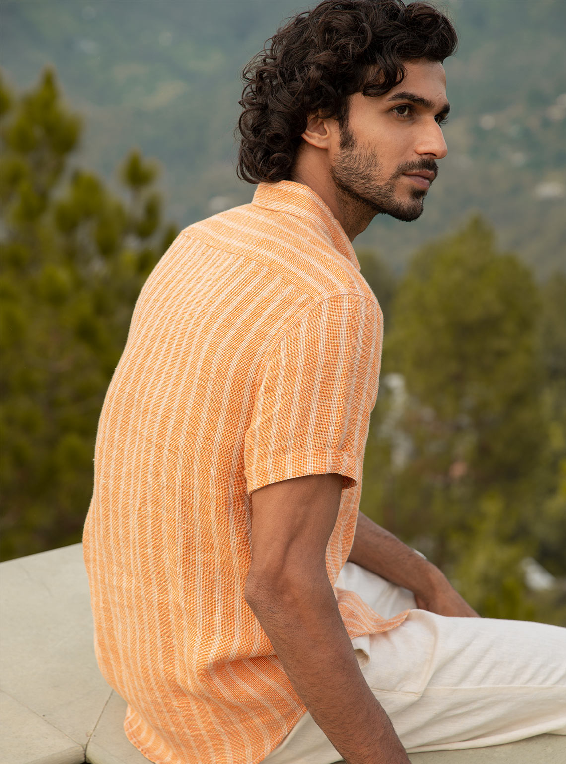 Orange Stripe Linen - Short