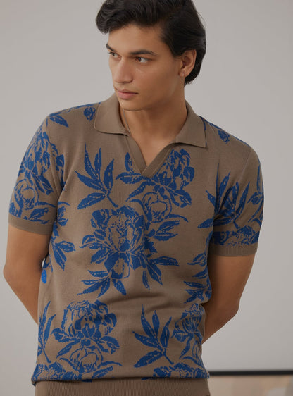 Sand Floral Polo