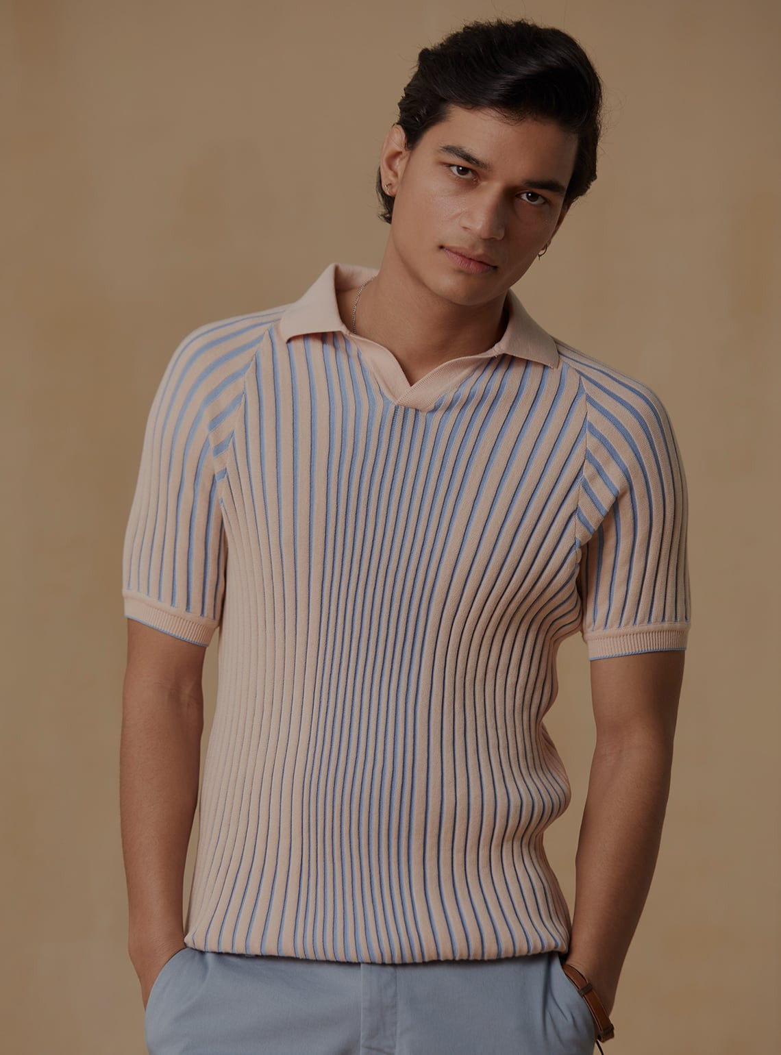 Azure Ribbed Polo