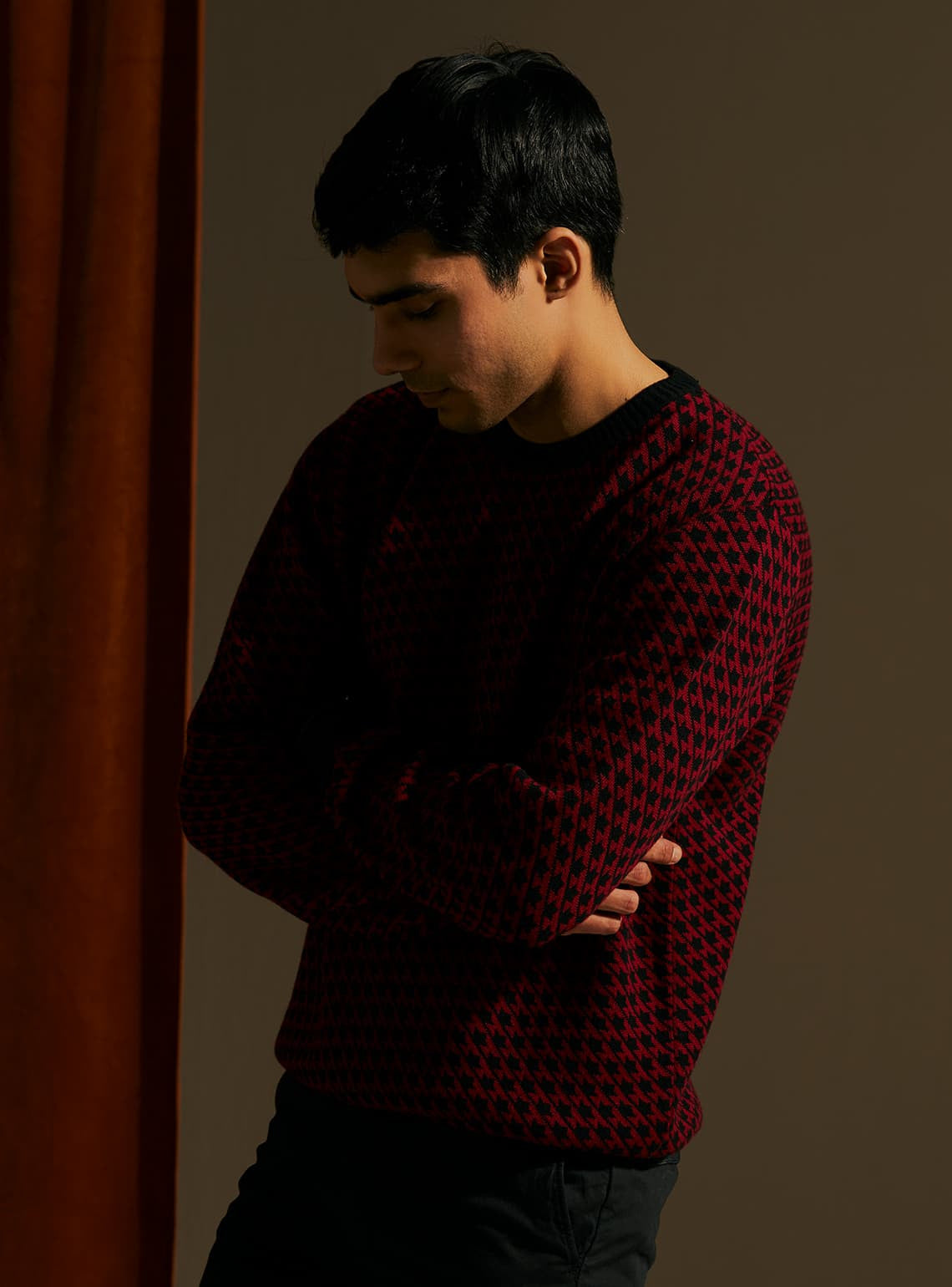 Crimson Jacquard Pullover