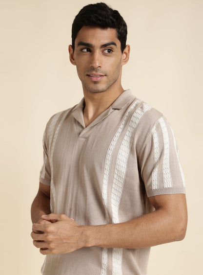 Latte Brown Stripe Polo