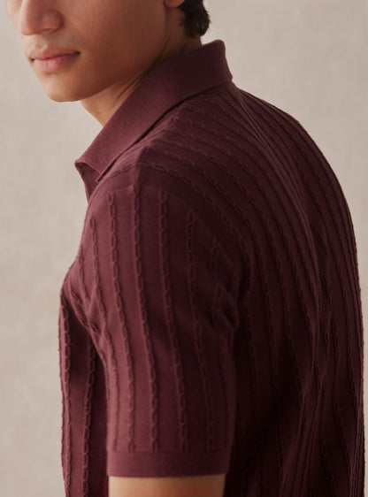 Burgundy Cable-Knit Shirt