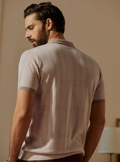 Beige Merino Jacquard Polo