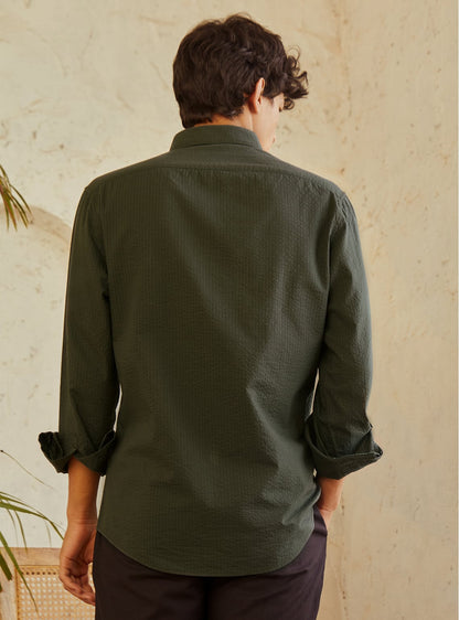 Olive Seersucker Shirt