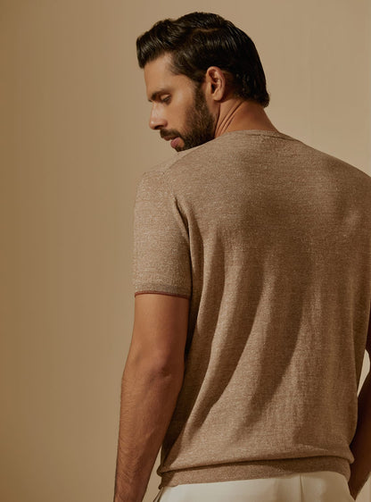 Taupe Merino Linen Crew