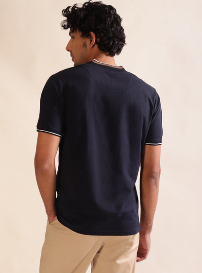 Navy Shirt - Baseball Collar