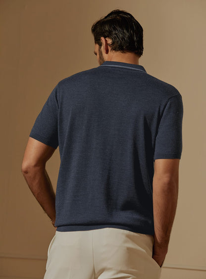 Dark Navy Merino Polo