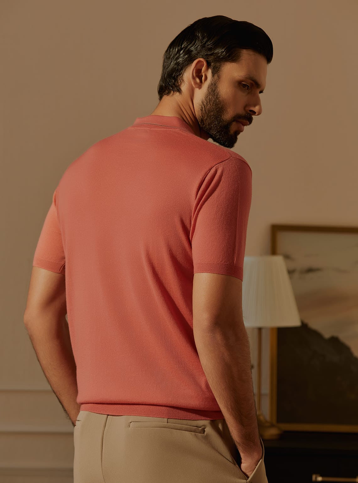 Peach Merino Polo